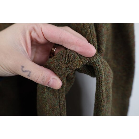 Vtg 50s Mens XL Distressed Rainbow Fleck Elbow Patch Wool Knit V-Neck Sweater - Picture 9 of 14